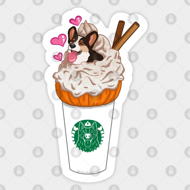 Pumpkin Spice Tri-Color Corgi Latte Sticker by SPufferARTs